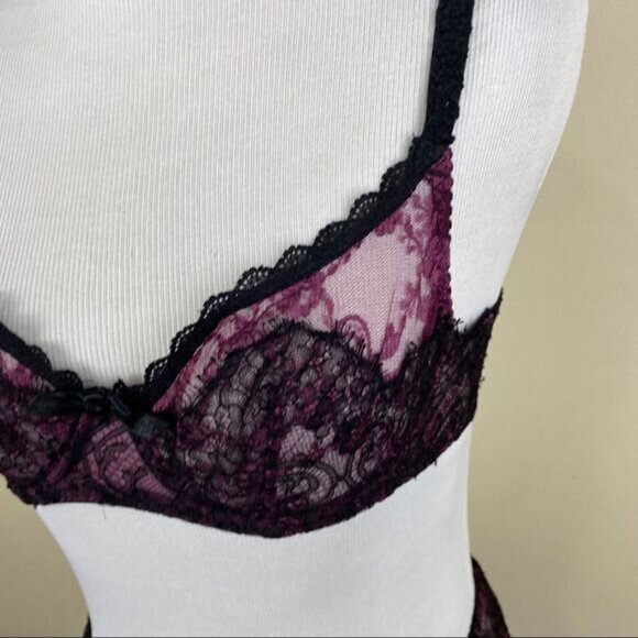 Agent Provocateur Purple Black Bra Garter Set 32B - Picture 4 of 8